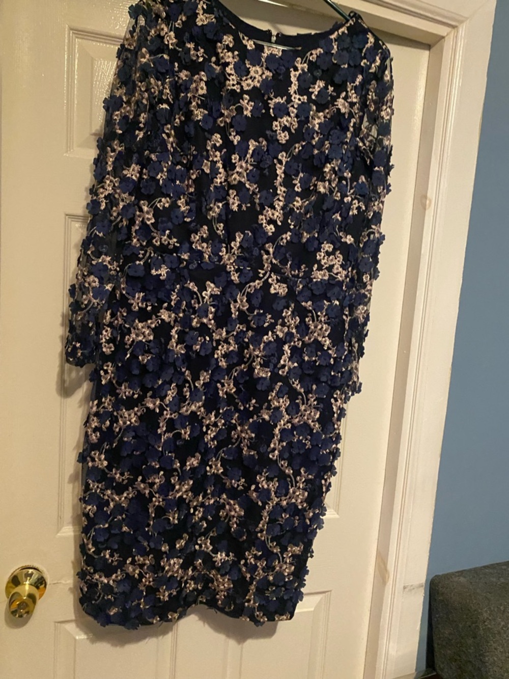 Navy Blue 3D Floral Shift Dress